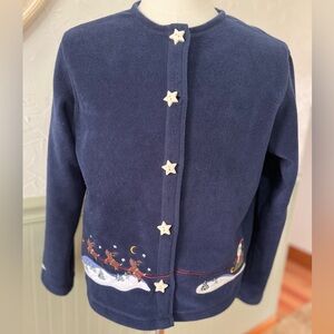 Croft & Barrow Christmas Fleece Cardigan Sz Med Embroidered Star Holiday Buttons